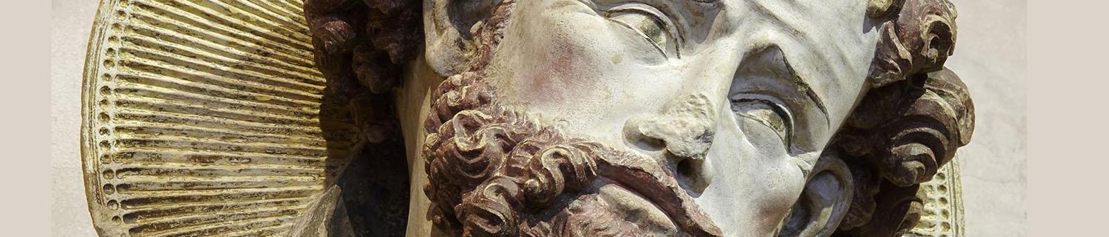 Détail du visage de la statue de saint François par le Maître de Rieux